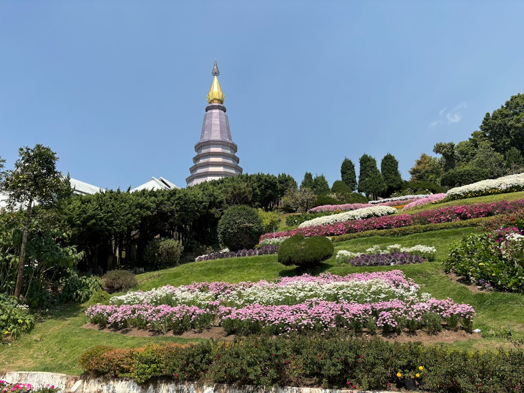 Beautiful garden leading up to Wat Phra That Doi Suthep in Chiang Mai, Thailand.