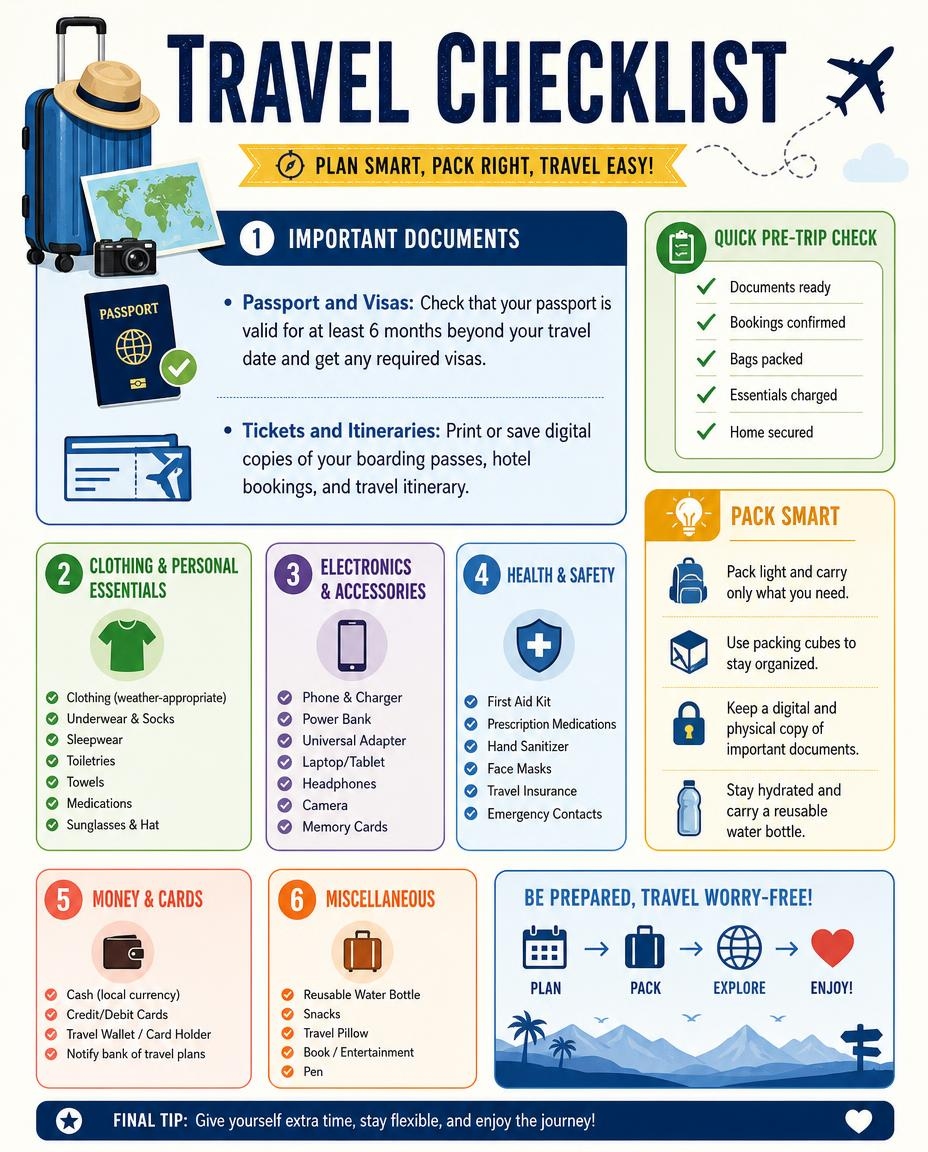 A info graphic of a travel checklist